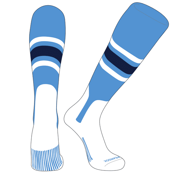 PEAR SOX OTC Baseball Softball Stirrup Socks (B, 7in) Sky Blue, White, Navy (XL)