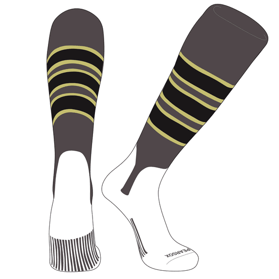 PEAR SOX OTC Baseball Softball Stirrup Socks (C, 5in) Graphite, Vegas Gold, Black (XL)