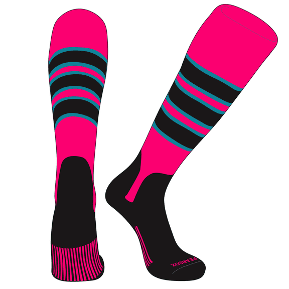 PEAR SOX OTC Baseball Softball Stirrup Socks (C, 5in) Hot Pink, Marlin Teal, Black, Black (S)