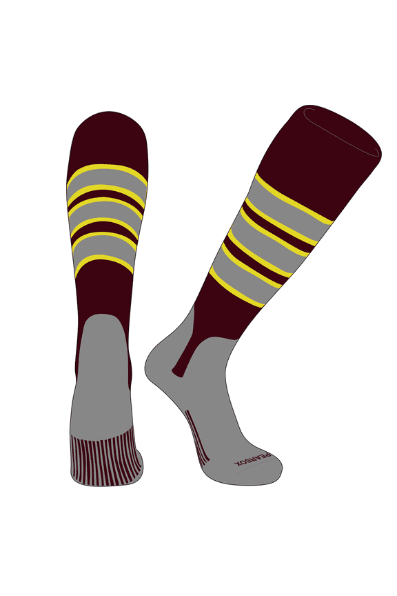 OTC Baseball Softball Stirrup Socks (C, 5in) Maroon, Bright Yellow, Silver, Silver (M)