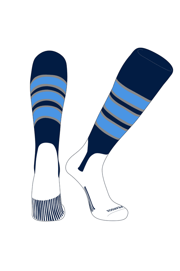 OTC Baseball Softball Stirrup Socks (C, 5in) Navy, Silver, Sky Blue (S)