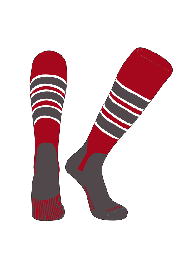 OTC Baseball Softball Stirrup Socks (C, 5in) Red, White, Graphite, Graphite (S)