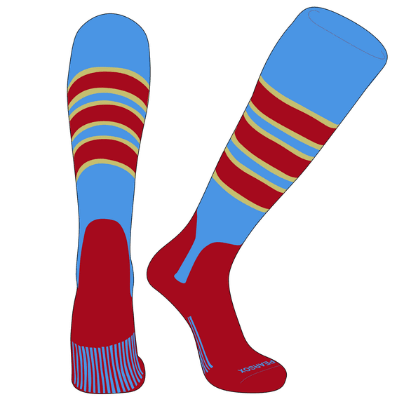 PEAR SOX OTC Baseball Softball Stirrup Socks (C, 5in) Sky Blue, Vegas Gold, Red, Red (L)
