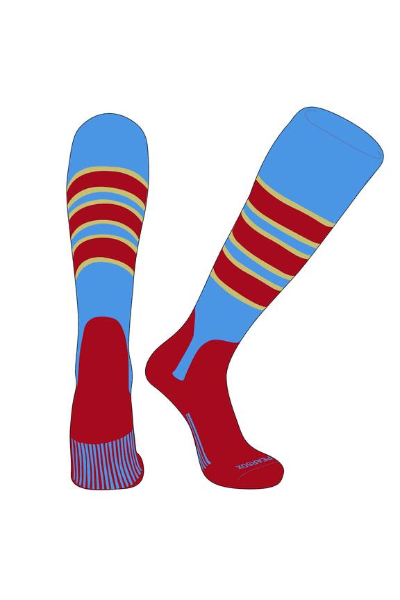 OTC Baseball Softball Stirrup Socks (C, 5in) Sky Blue, Vegas Gold, Red, Red (L)