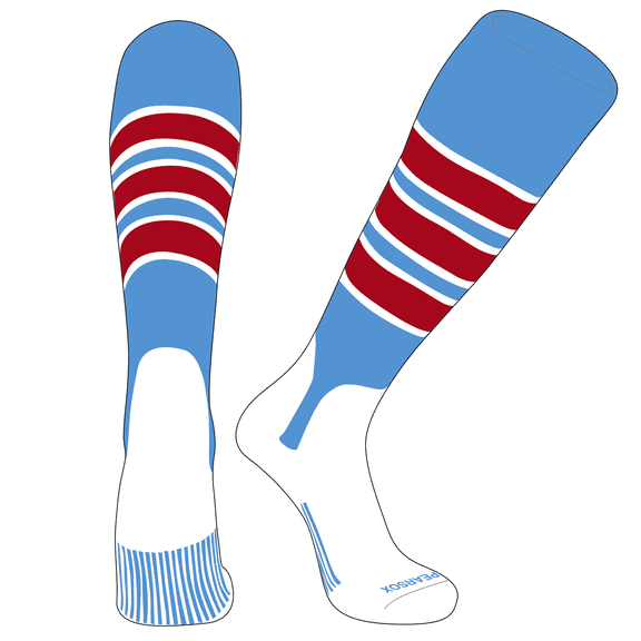 PEAR SOX OTC Baseball Softball Stirrup Socks (C, 5in) Sky Blue, White, Red (M)