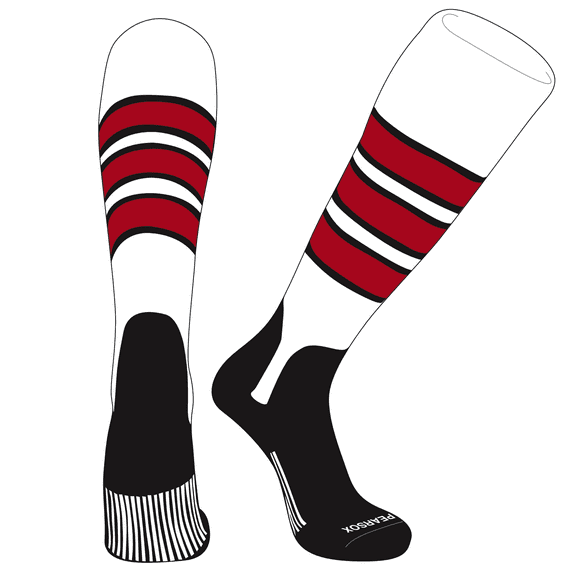 PEAR SOX OTC Baseball Softball Stirrup Socks (C, 5in) White, Black, Red, Black (S)