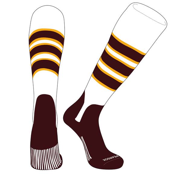 PEAR SOX OTC Baseball Softball Stirrup Socks (C, 5in) White, Gold, Maroon, Maroon