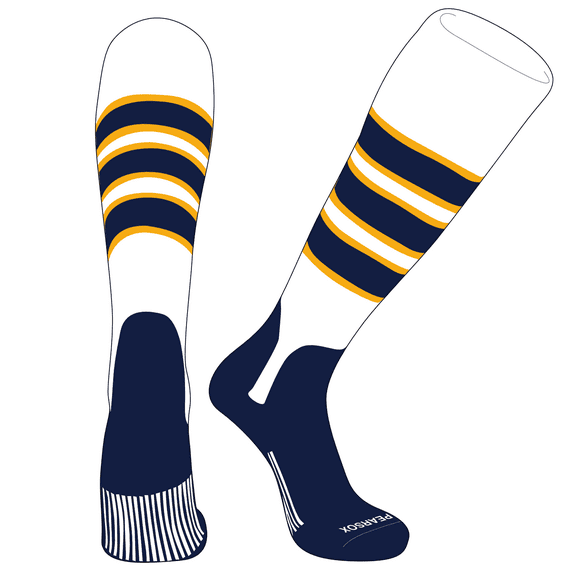 PEAR SOX OTC Baseball Softball Stirrup Socks (C, 5in) White, Gold, Navy, Navy (M)