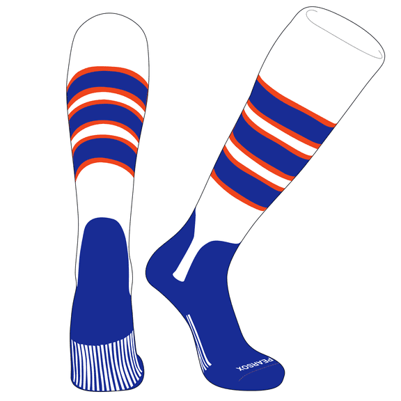 PEAR SOX OTC Baseball Softball Stirrup Socks (C, 5in) White, Orange, Royal, R (L)