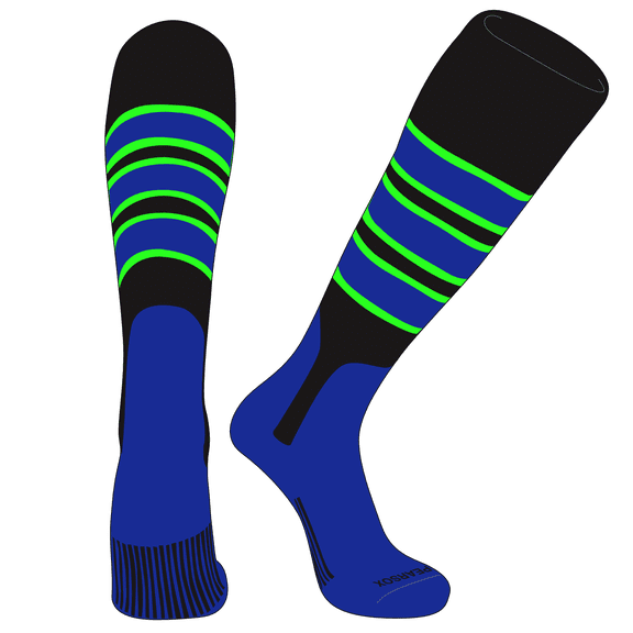 PEAR SOX OTC Baseball Softball Stirrup Socks (C, 7in) Black, NEON Green, Royal, Royal (XL)