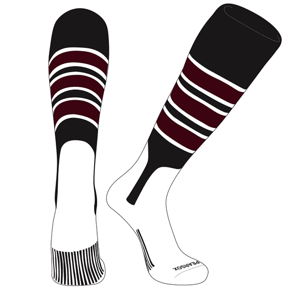 PEAR SOX OTC Baseball Softball Stirrup Socks (C, 7in) Black, White, Maroon