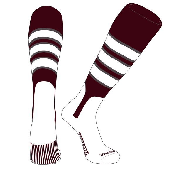 PEAR SOX OTC Baseball Softball Stirrup Socks (C, 7in) Maroon, Graphite, White (L)