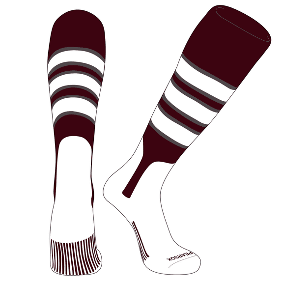 PEAR SOX OTC Baseball Softball Stirrup Socks (C, 7in) Maroon, Graphite, White (XL)