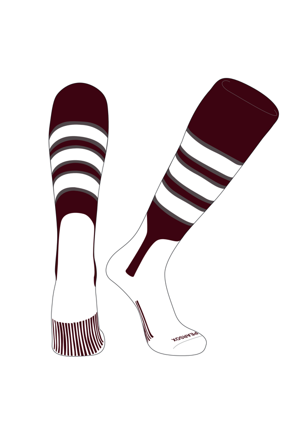 OTC Baseball Softball Stirrup Socks (C, 7in) Maroon, Graphite, White (XL)