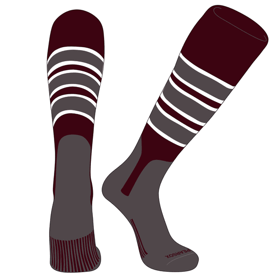 PEAR SOX OTC Baseball Softball Stirrup Socks (C, 7in) Maroon, White, Graphite, GR (S)