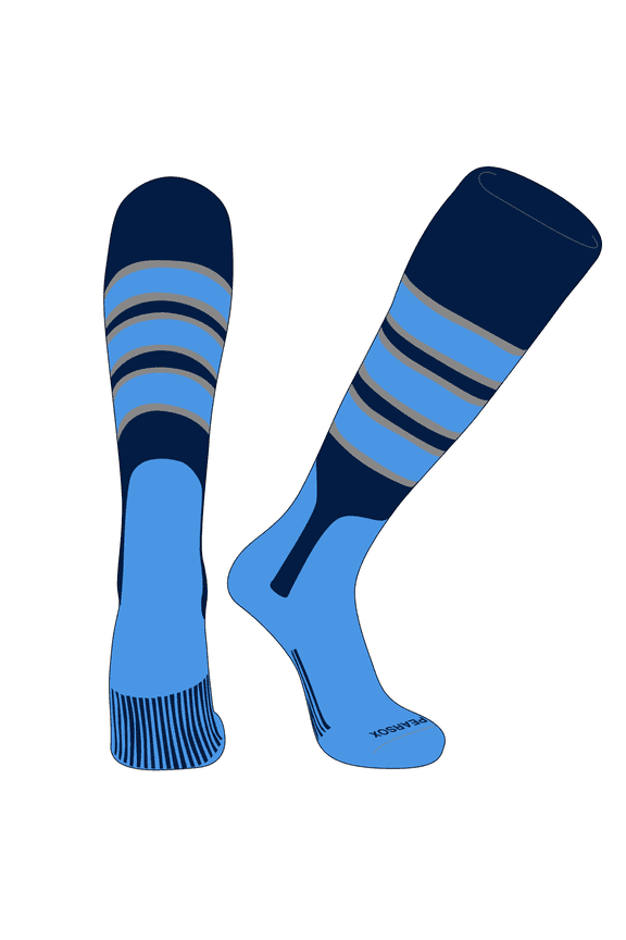 OTC Baseball Softball Stirrup Socks (C, 7in) Navy, Silver, Sky Blue, Sky Blue (L)