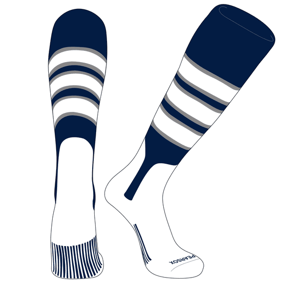 PEAR SOX OTC Baseball Softball Stirrup Socks (C, 7in) Navy, Silver, White (L)