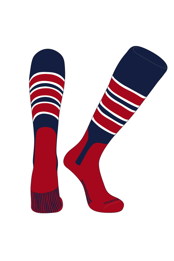 OTC Baseball Softball Stirrup Socks (C, 7in) Navy, White, Red, Red (M)