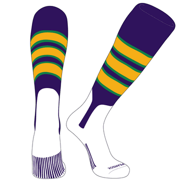 PEAR SOX OTC Baseball Softball Stirrup Socks (C, 7in) Purple, Kelly Green, Gold (M)