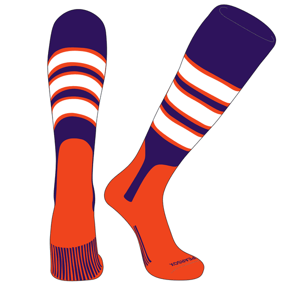PEAR SOX OTC Baseball Softball Stirrup Socks (C, 7in) Purple, Orange, White, Orange (XL)