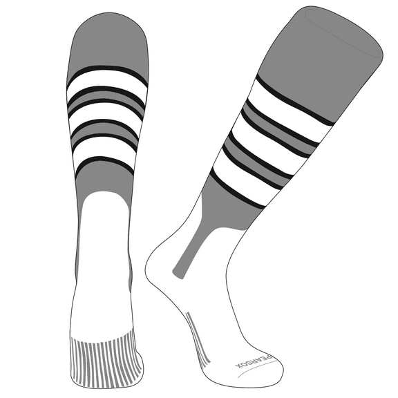 PEAR SOX OTC Baseball Softball Stirrup Socks (C, 7in) Silver, Black, White (L)