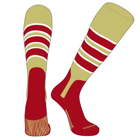 PEAR SOX OTC Baseball Softball Stirrup Socks (C, 7in) Vegas Gold, White, Red, Red (M)