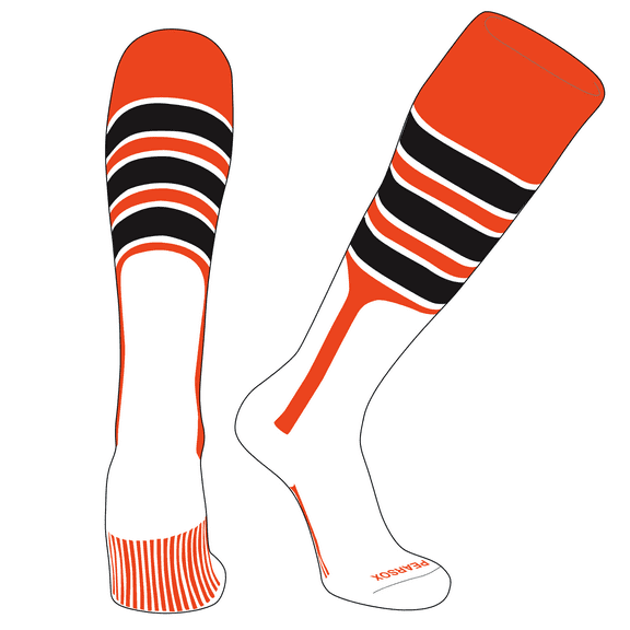 PEARSOX Elite Baseball Knee High Stirrup Socks (D, 9in) Orange, White, Black (XL)