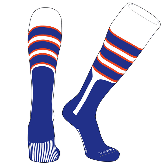 PEAR SOX OTC Baseball Softball Stirrup Socks (C, 9in) White, Orange, Royal, Royal (M)