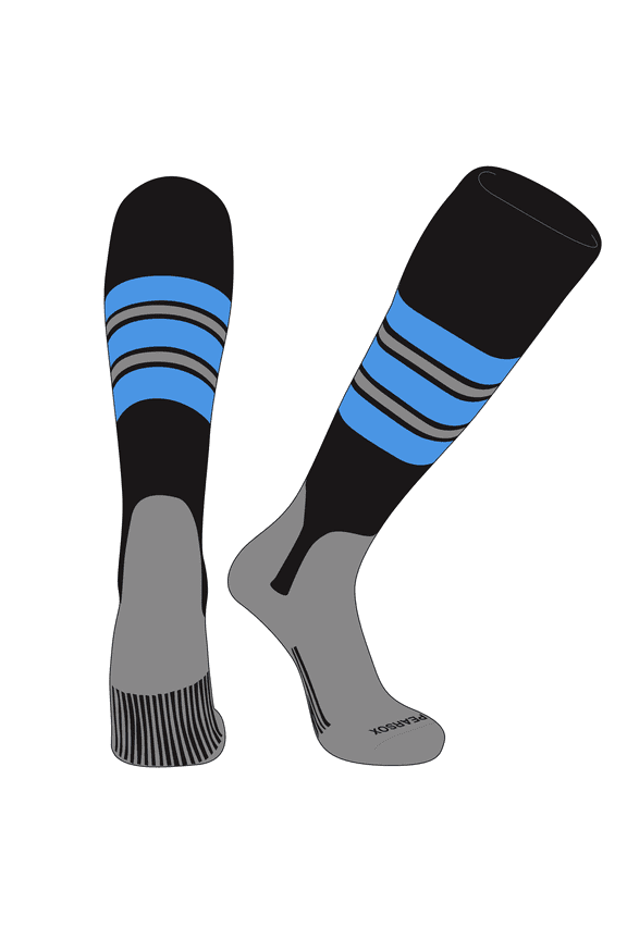 OTC Baseball Softball Stirrup Socks (E, 5in) Black, Sky Blue Silver, SV (M)
