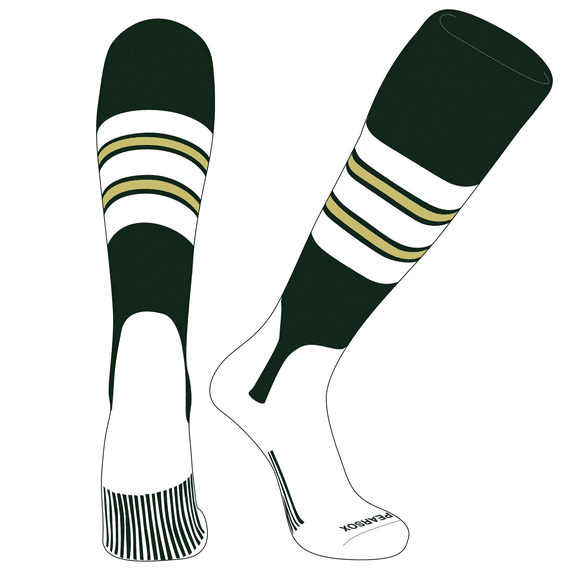 PEAR SOX OTC Baseball Softball Stirrup Socks (E, 5in) Forest Green, White, Vegas Gold (L)