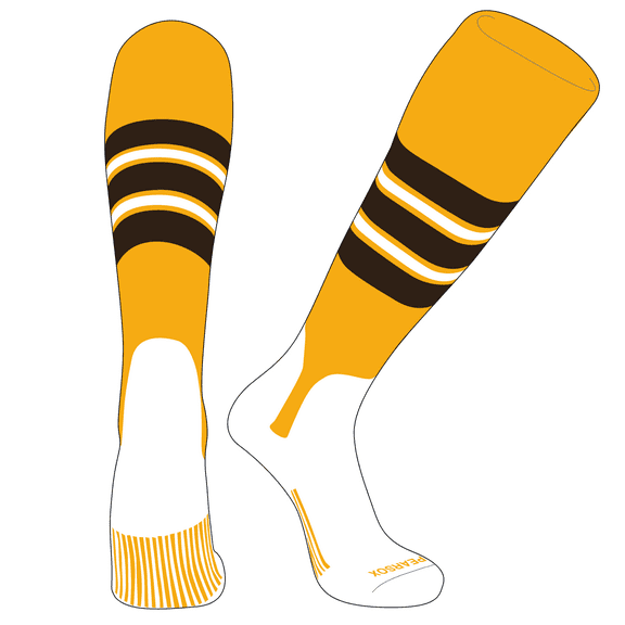 PEAR SOX OTC Baseball Softball Stirrup Socks (E, 5in) Gold, Brown, White (S)