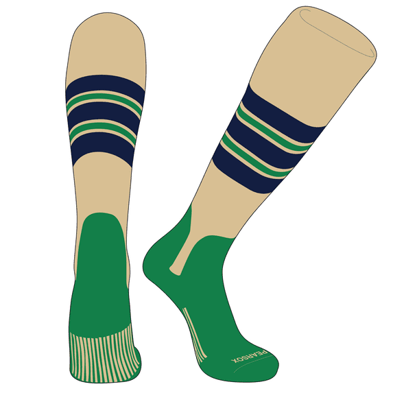 PEAR SOX OTC Baseball Softball Stirrup Socks (E, 5in) Tan, Navy, Kelly Green, KG (L)
