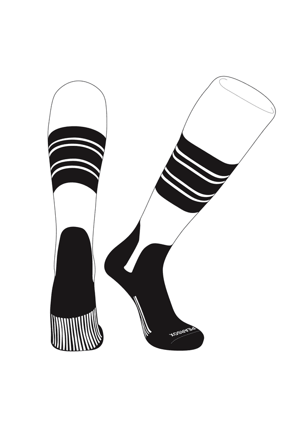 OTC Baseball Softball Stirrup Socks (E, 5in) White, Black, Black, Black (XS)