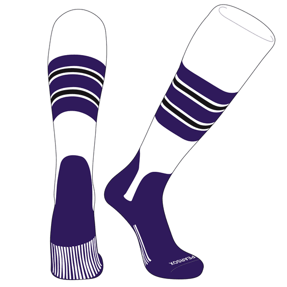 PEAR SOX OTC Baseball Softball Stirrup Socks (E, 5in) White, Purple, Black, Purple (L)
