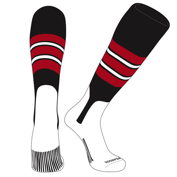 PEAR SOX OTC Baseball Softball Stirrup Socks (E, 7in) Black, Red, White (L)