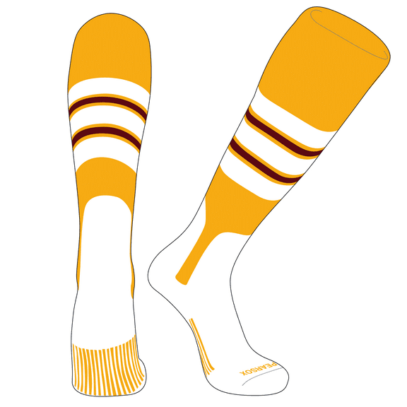 PEAR SOX OTC Baseball Softball Stirrup Socks (E, 7in) Gold, White, Cardinal (M)