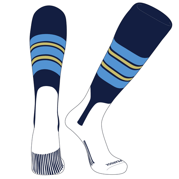 PEAR SOX OTC Baseball Softball Stirrup Socks (E, 7in) Navy, Red, Vegas Gold (L)