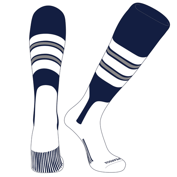 PEAR SOX OTC Baseball Softball Stirrup Socks (E, 7in) Navy, White, Silver (M)