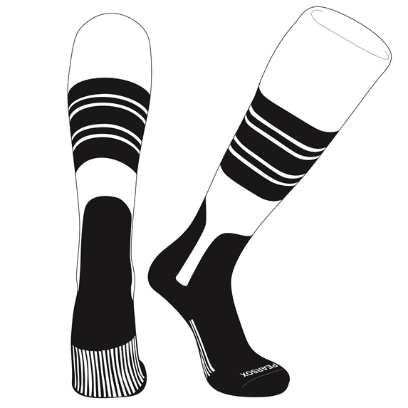 PEAR SOX OTC Baseball Softball Stirrup Socks (E, 7in) White, Black, Black (M)