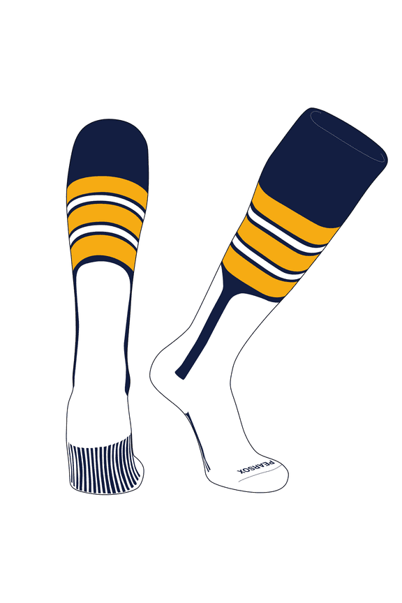 OTC Baseball Softball Stirrup Socks (E, 9in) Navy, Gold, White (XL)