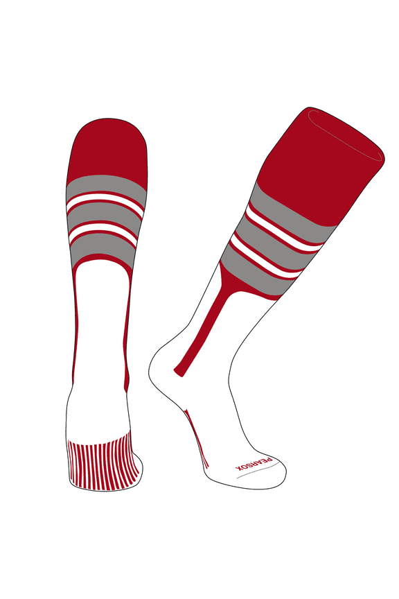 OTC Baseball Softball Stirrup Socks (E, 9in) Red, Silver, White (L)
