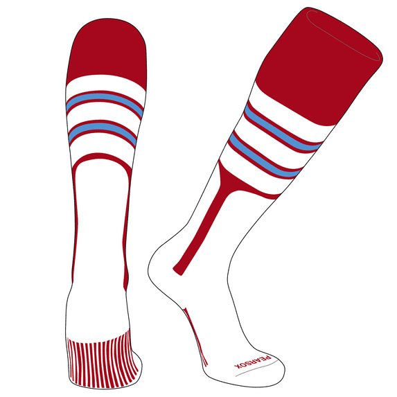 PEAR SOX OTC Baseball Softball Stirrup Socks (E, 9in) Red, White, Sky Blue (XL)