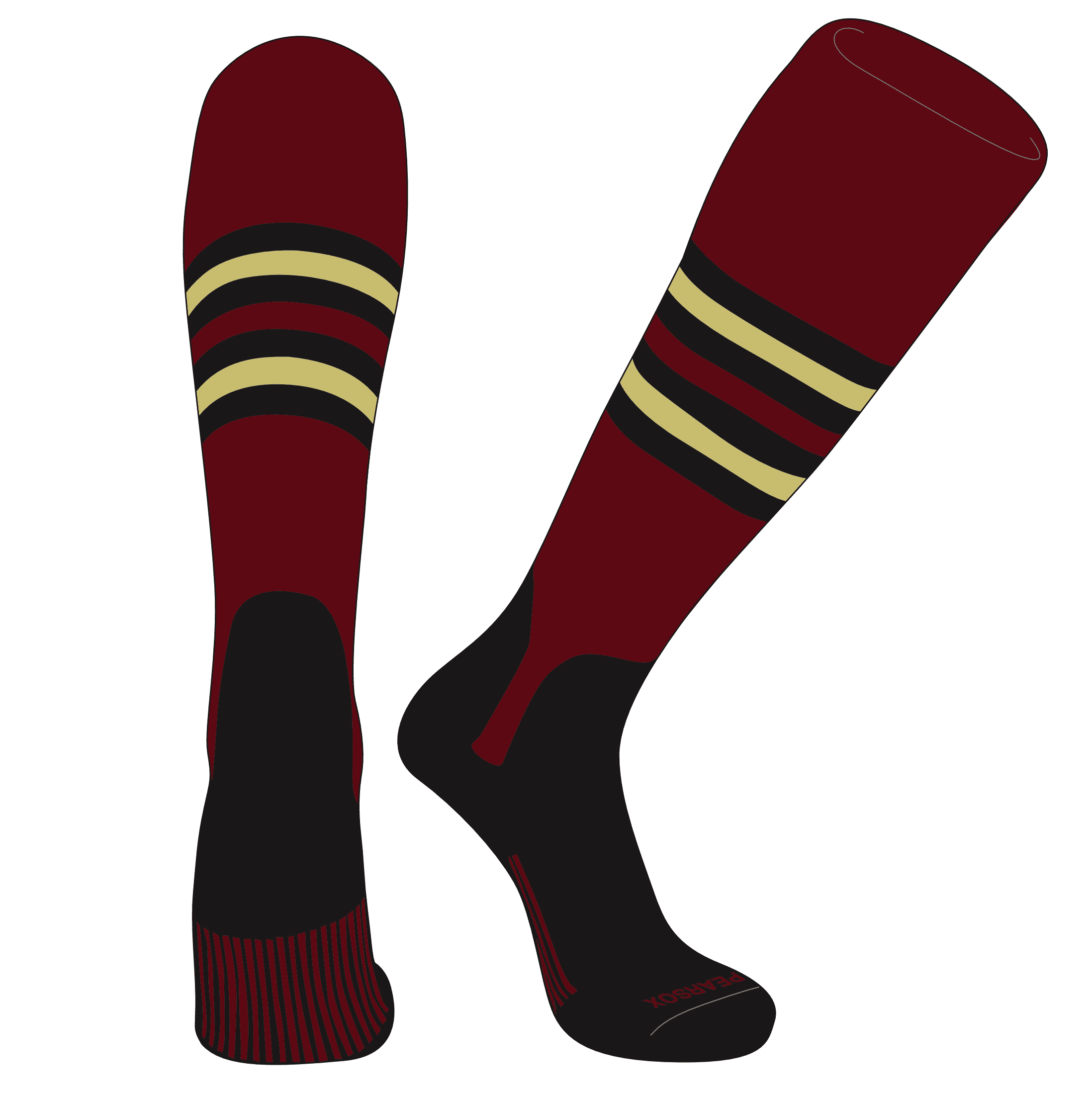 PEAR SOX OTC Baseball Softball Stirrup Socks (F, 5in) Cardinal, Black, Vegas Gold, Blk (XL