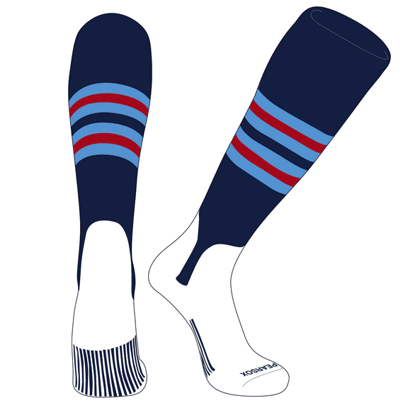 PEAR SOX OTC Baseball Softball Stirrup Socks (F, 5in) Navy, Sky Blue, Red (XS)
