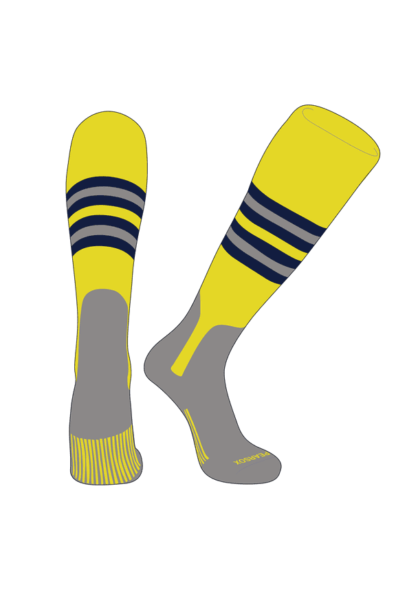 OTC Baseball Softball Stirrup Socks (F, 7in) Brt Yellow, Navy, Silver, SV (L)