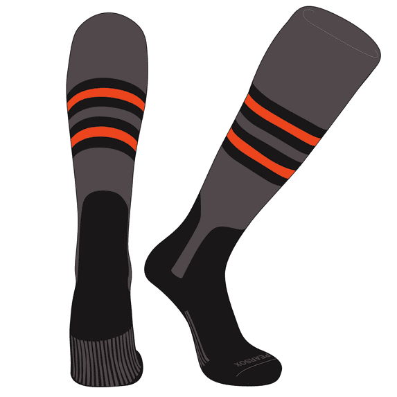 PEAR SOX OTC Baseball Softball Stirrup Socks (F, 7in) Graphite, Black, Orange, B (L)