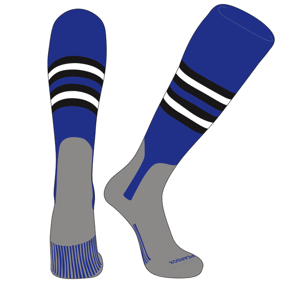 PEAR SOX OTC Baseball Softball Stirrup Socks (F, 7in) Royal, Black, White, Silver (XL)