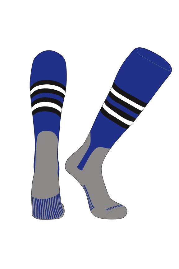 OTC Baseball Softball Stirrup Socks (F, 7in) Royal, Black, White, Silver (XL)