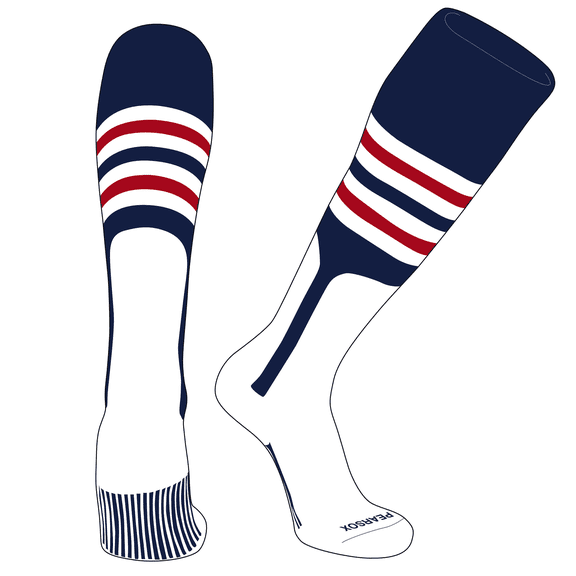 PEAR SOX OTC Baseball Softball Stirrup Socks (F, 9in) Navy, White, Red (XL)