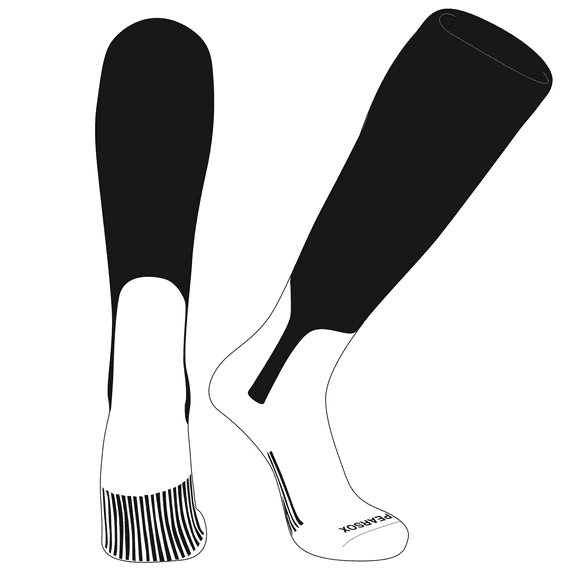 PEAR SOX OTC Baseball Softball Stirrup Socks (S, 7in) Black, White (XL)
